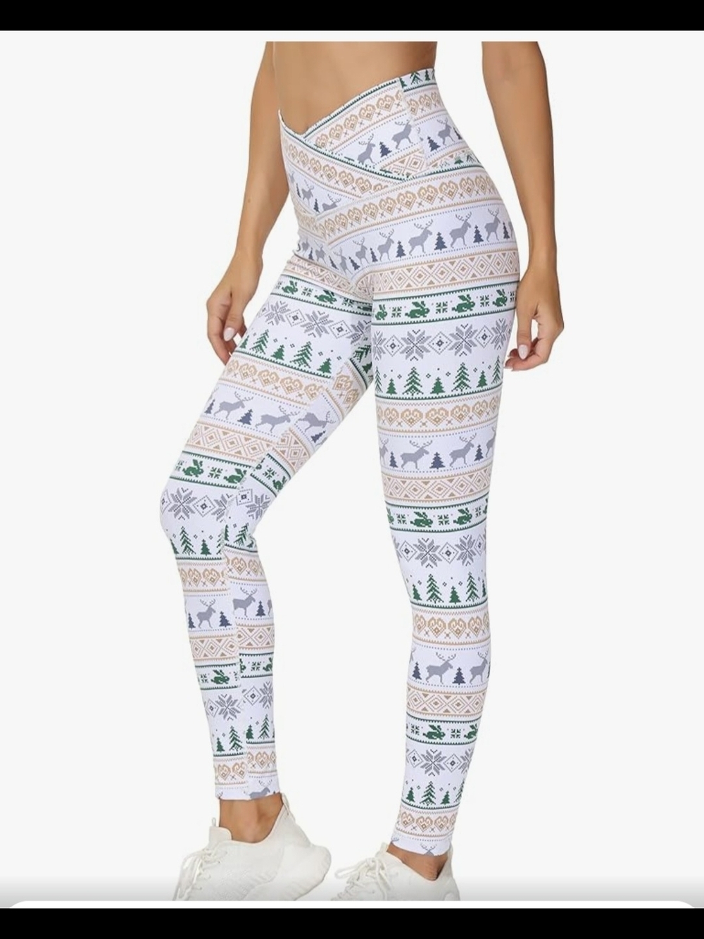Holiday Fair Isle High-Waist Leggings - White with Green & Gray